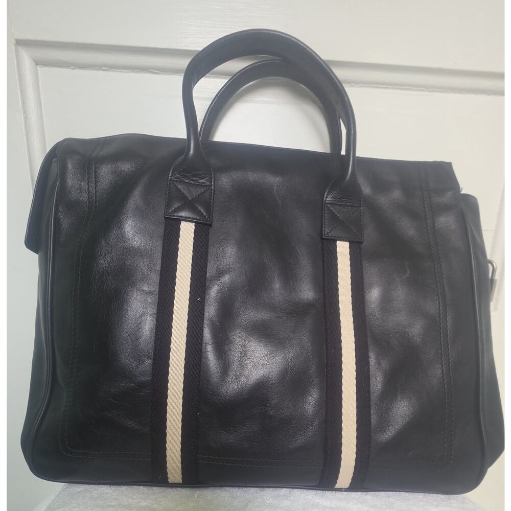 Bally Black Large Tote Zip Top Handle Silver HW w/ Key Striped Lining - Picture 2 of 12